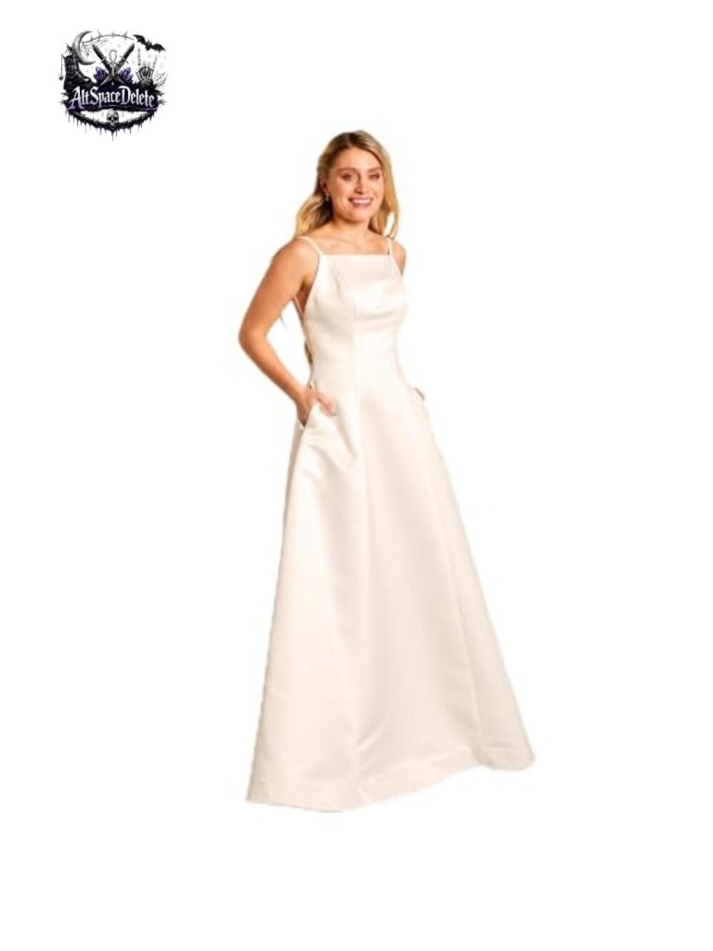 Satin A-Line Open Back Wedding Dress Sleeveless Boat Neck Maxi Formal